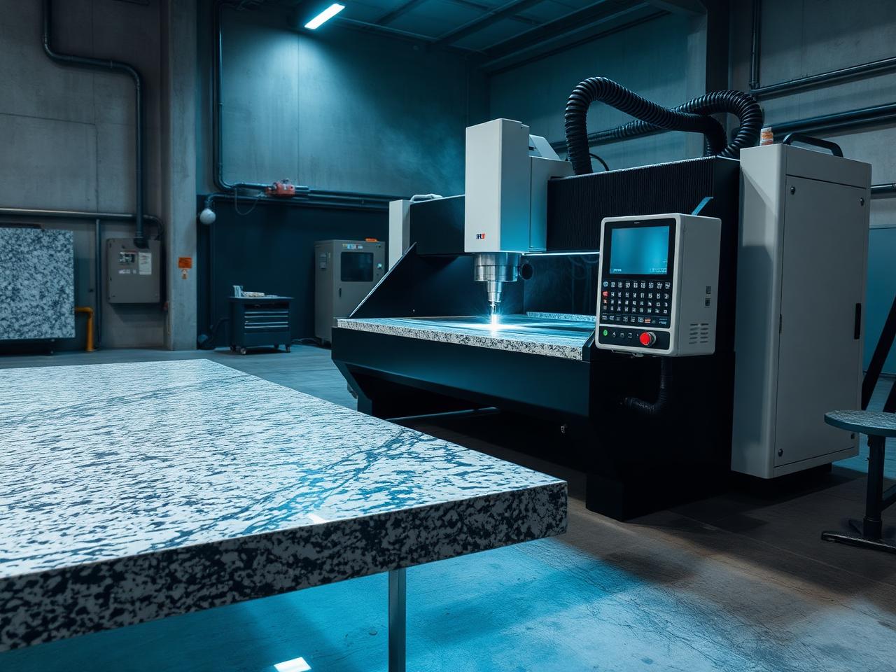 CNC machine cutting a granite worktop with precision